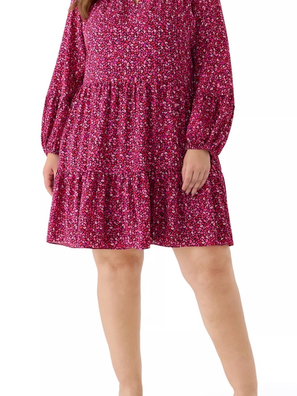 CeCe Plus Size Pink Hearts Tiered Long-Sleeve Dress Size 2X NWT
